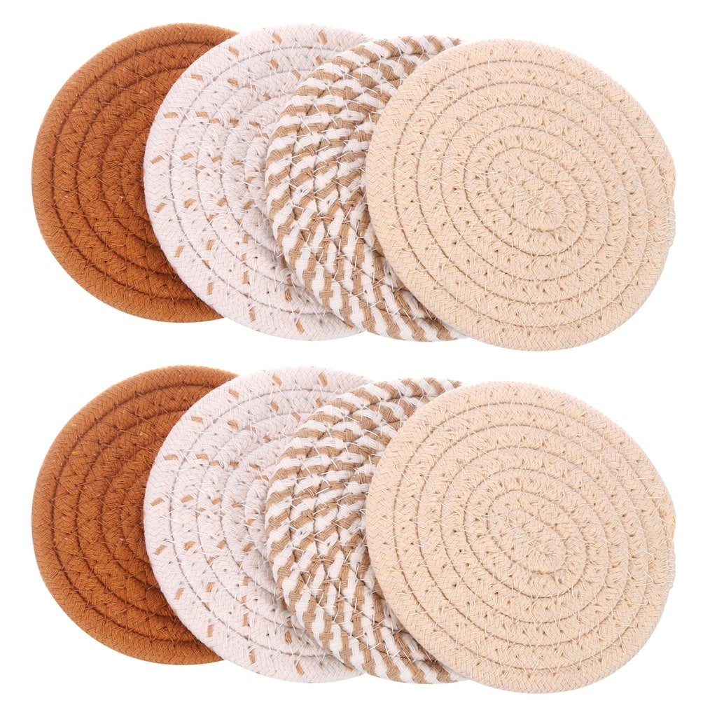8Pcs 4.3" OD Heat-Resistant Cotton Woven Absorbent Coaster, 4 Color - White, Coffee, Beige, Mud