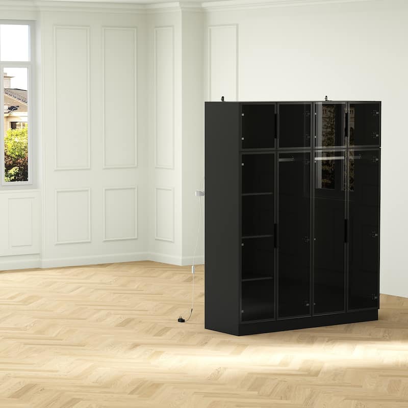59.1"W Glass Door Wardrobe: Illuminated Interiors Closet Arimore Large