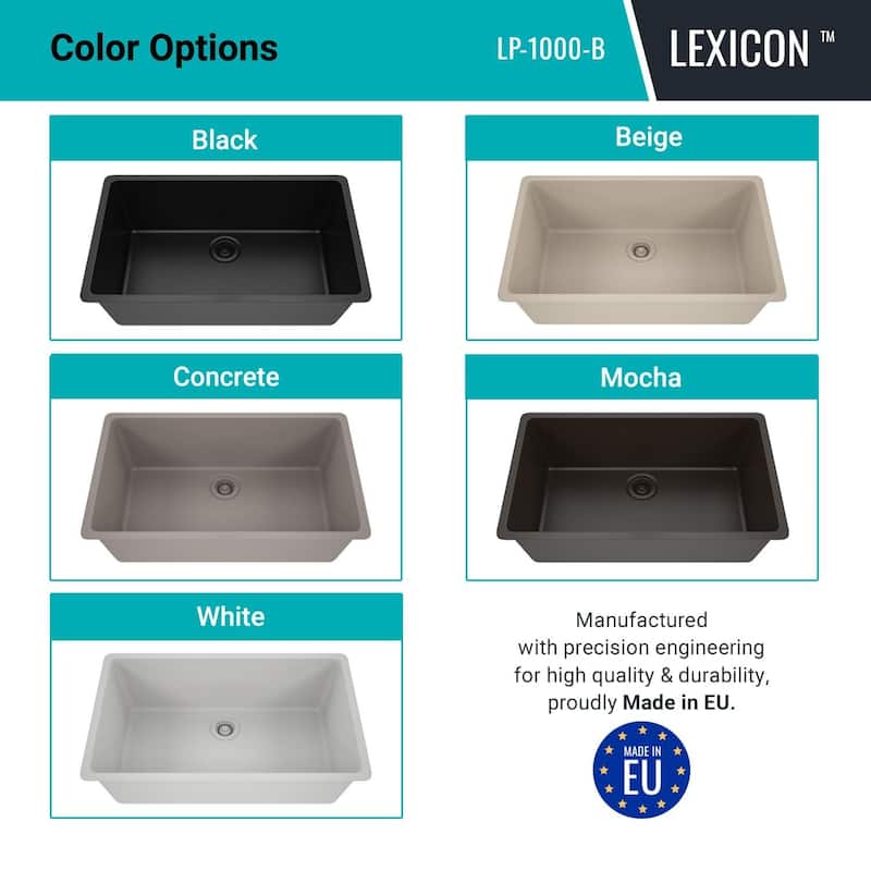 Lexicon Drop-In Quartz 32 Inch Single Bowl Kitchen Sink Kit - 32"x19"