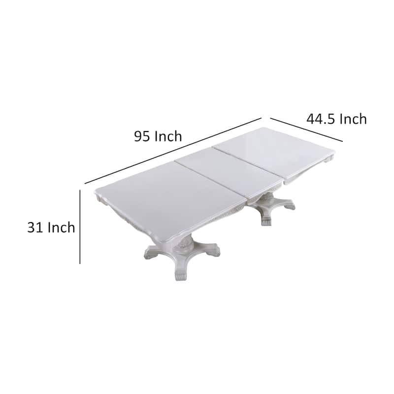 Zenie Dining Table, Extension Leaf, 77-95 Inch, Classic White Solid Wood
