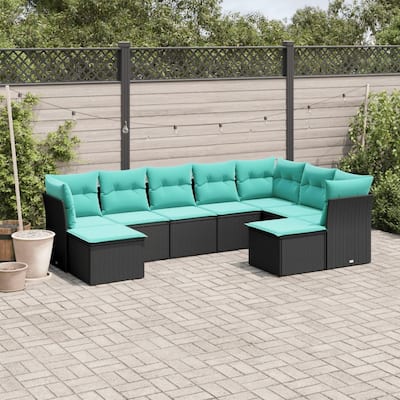 vidaXL 9 Piece Patio Sofa Set with Cushions Black Poly Rattan