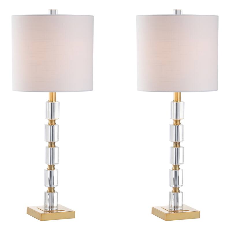 Nala 28.5" Crystal LED Table Lamp, Clear/Brass (Set of 2) by JONATHAN Y