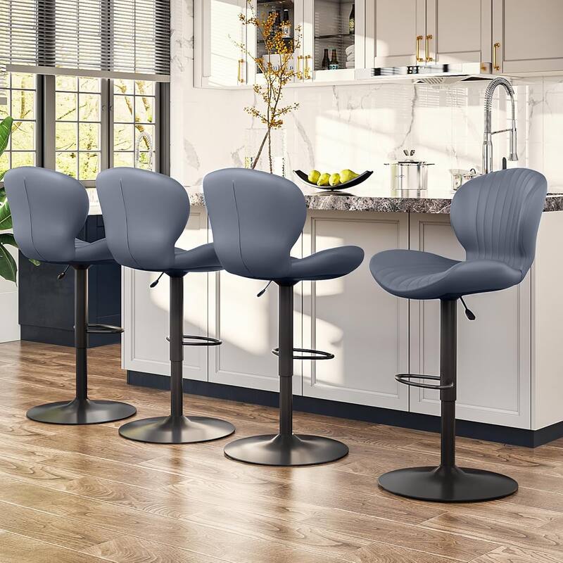 BOSSIN Set of 2 Modern Adjustable Bar Stools, Faux Leather Upholstered Swivel Counter Stools - 16.5"D x 19.6"W x 46.9"H