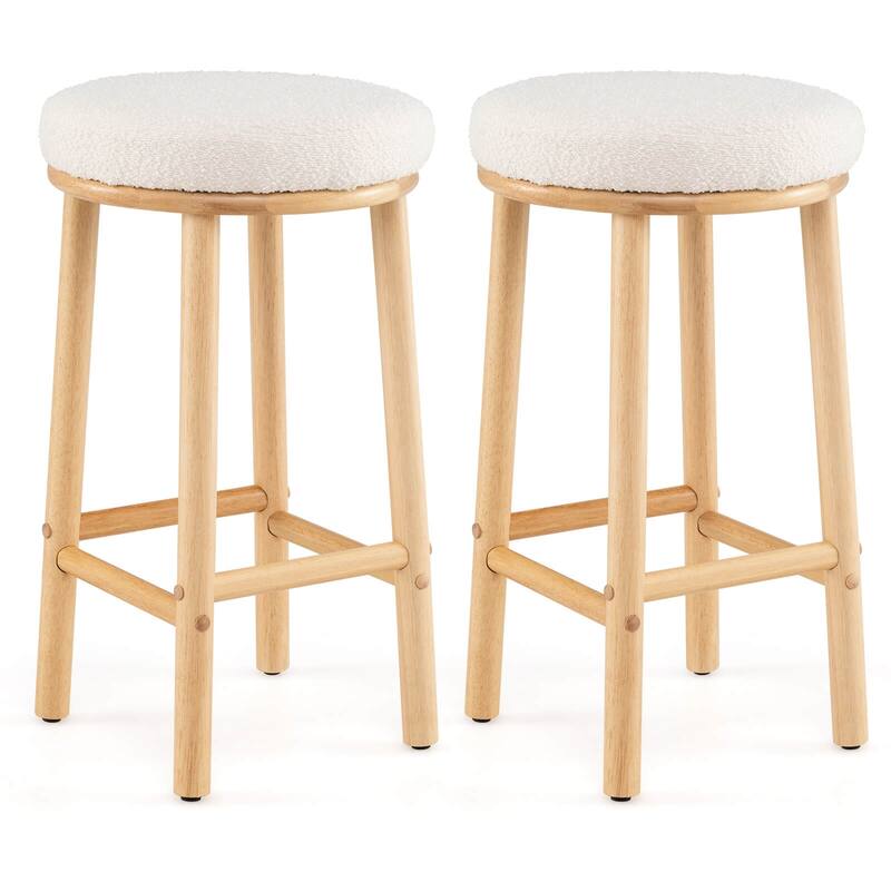 Costway 27" Bar Stools Set of 2/4 Upholstered Barstools with Boucle - 2 PCS - White & Natural