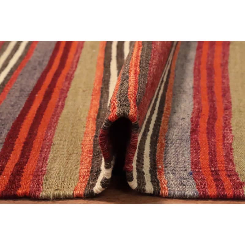 Hand Woven Oriental 100% Wool Carpet Southwestern Geometric Multi-Colored Kilim Area Rug - 10' 4'' X 5' 4''