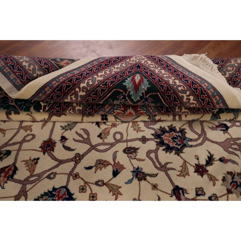 Vegetable Dye Floral Agra Large Indian Rug Hand-Knotted Wool Carpet - 11'6" x 17'9"
