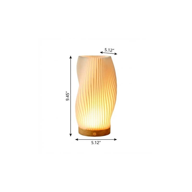 HomeRoots 9" Beige And Natural Wavy Geometric Battery Operated Table Lamp - 5.12 in. x 9.45 in. x 5.12 in.