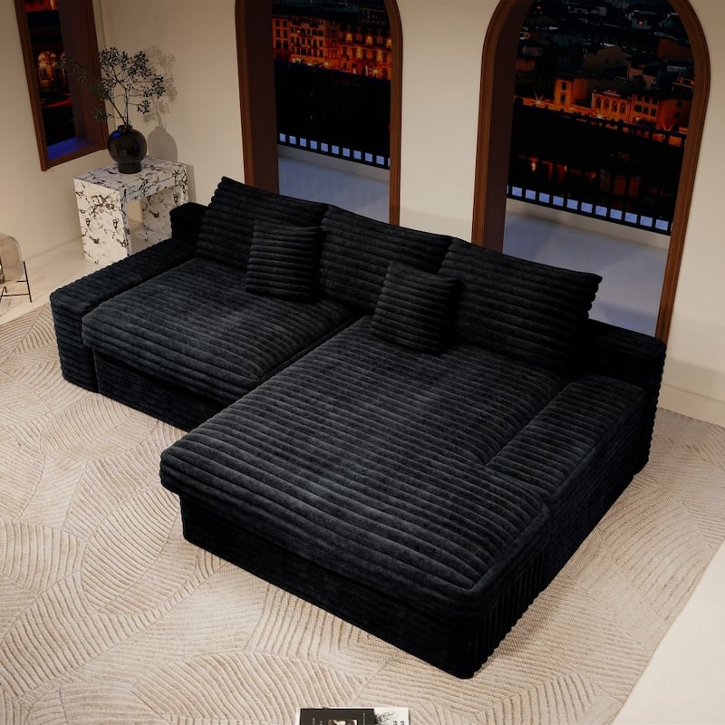 118.1" Modern 2-piece Plush Corduroy Sectional Sofa with Chaise Lounge