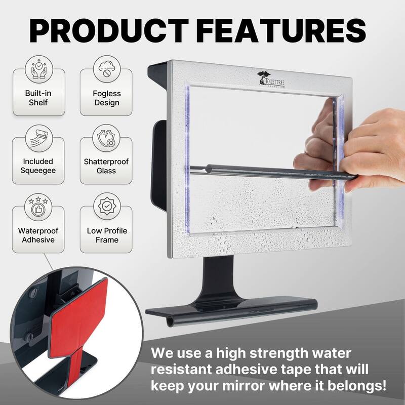 ToiletTree Products Original LED Fogless Shower Shaving Mirror with Squeegee Great for Makeup, Grooming, Bathroom