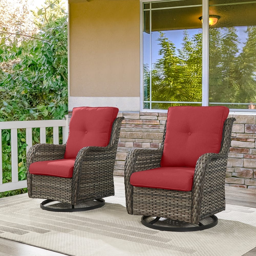ArcoBay Wicker PE Rattan Outdoor Patio Swivel Glider Chairs with 4'' Olefin Cushions (2-Pack)