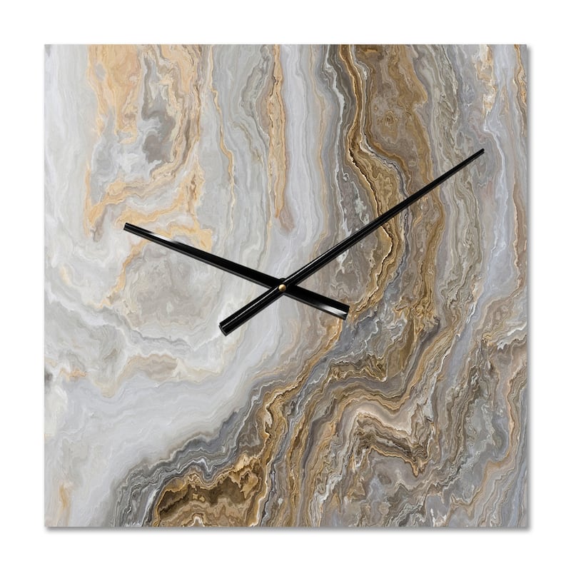 Designart 'White Marble with Curley Grey and Gold Veins' Glam Metal Wall Clock