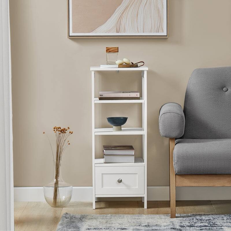 Haotian FBT91-W, End Table Bedside Table With 3 Shelves And 1 Drawer