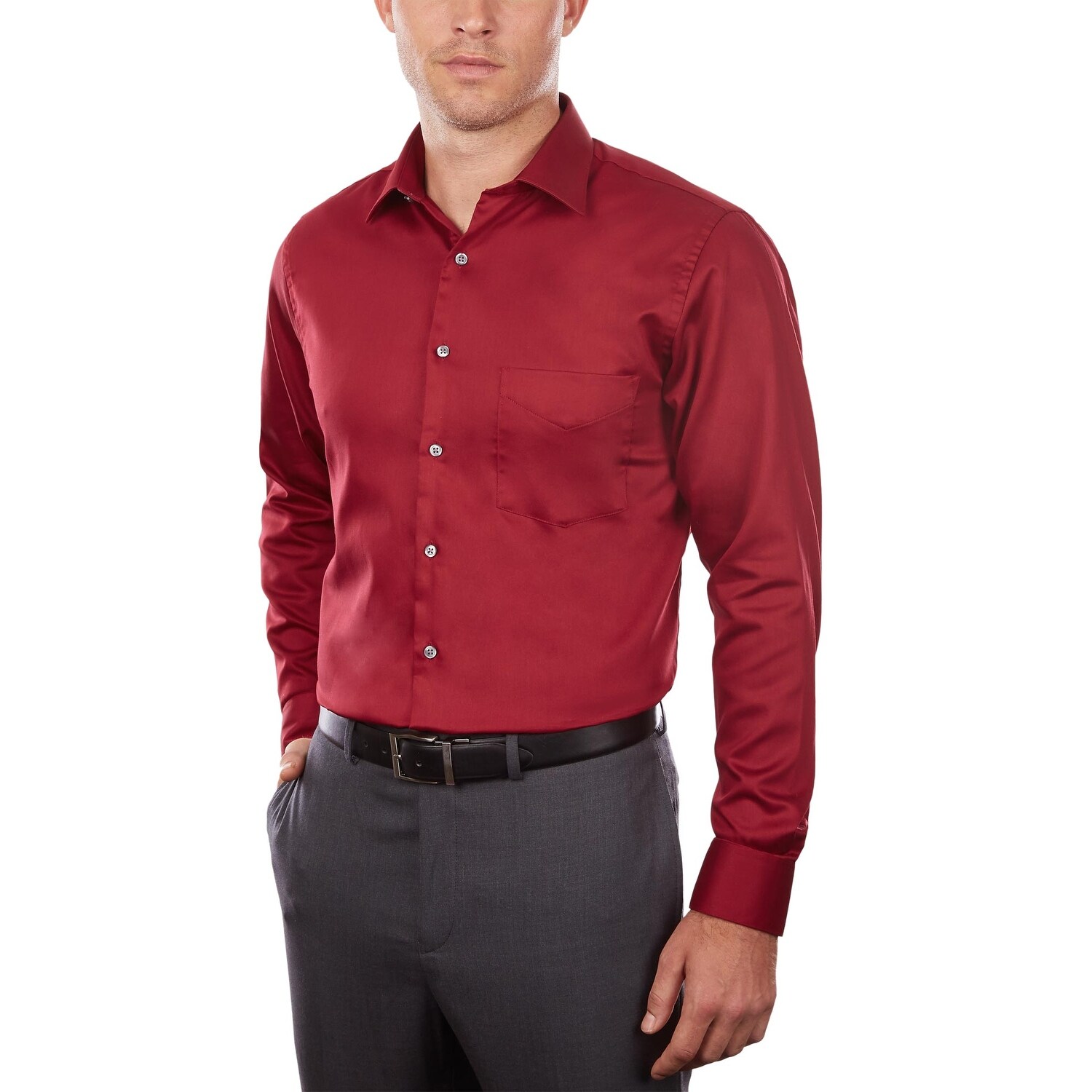 Shop Van Heusen Men S Fitted Lux Sateen Solid Dress Shirt Red 15