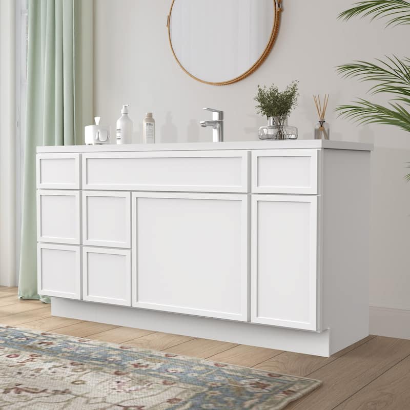Vanity Art 60" Birch Freestanding Bathroom Vanity Cabinet without Top