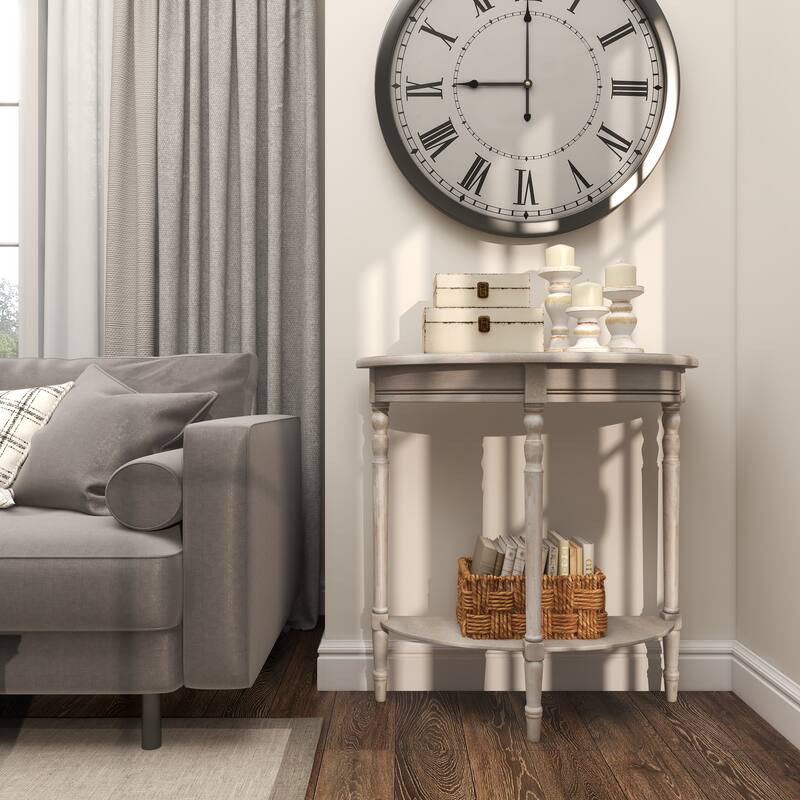 Light Brown Wood Half Moon 1 Shelf Console Table