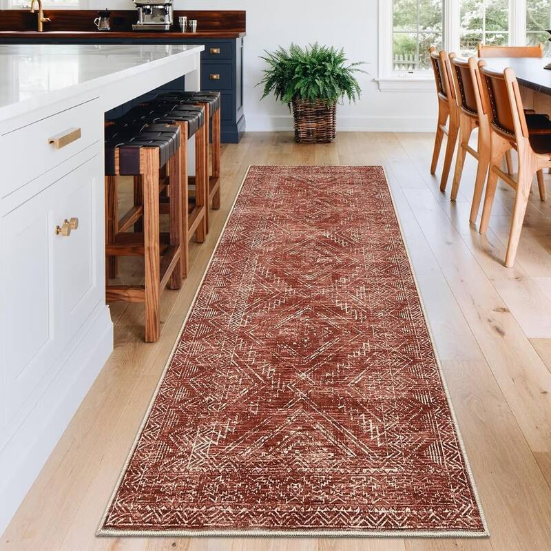 Vintage Geometric Living Room Rug Washable Indoor Bedroom Rugs Non Slip Low Pile Area Rug