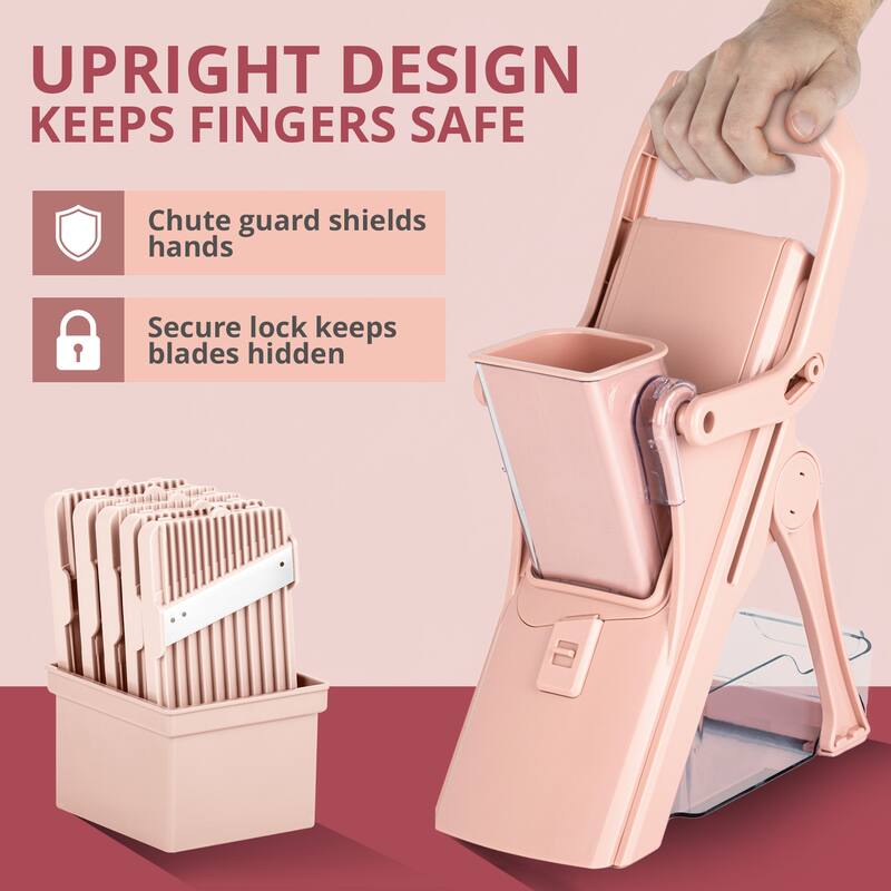 NutriSlicer Upright Mandoline Slicer - 5 Stainless Steel Blades, BPA-Free and Dishwasher Safe