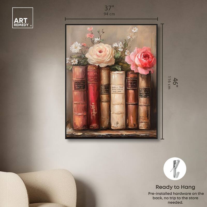 Bookshelf Bouquet III Canvas by Art Remedy