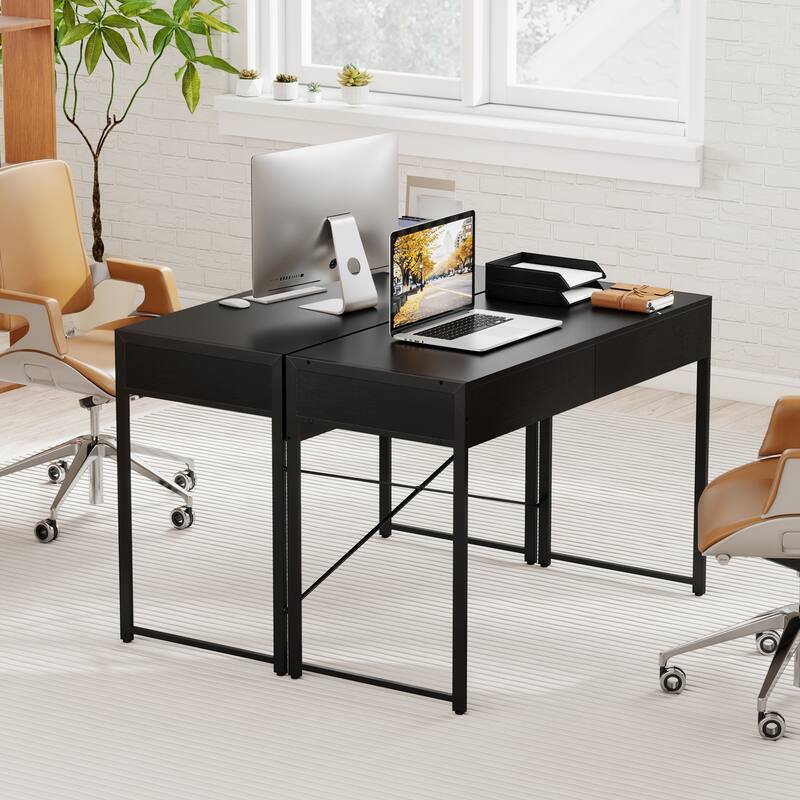 Gymax Modern 2-Drawer Computer Desk w/ Reinforced Heavy-Duty Metal