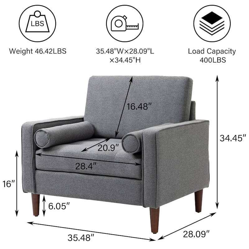 35.48" Cotton Linen Square Arm Tufted Club Chair