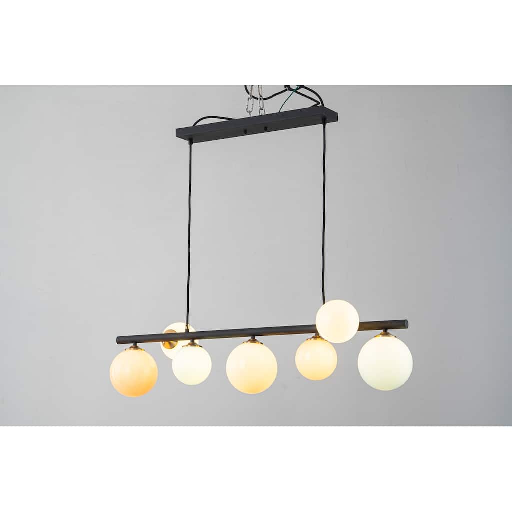 Modern 5-Light Linear Globe Chandelier Kitchen Island Pendant Light - Black