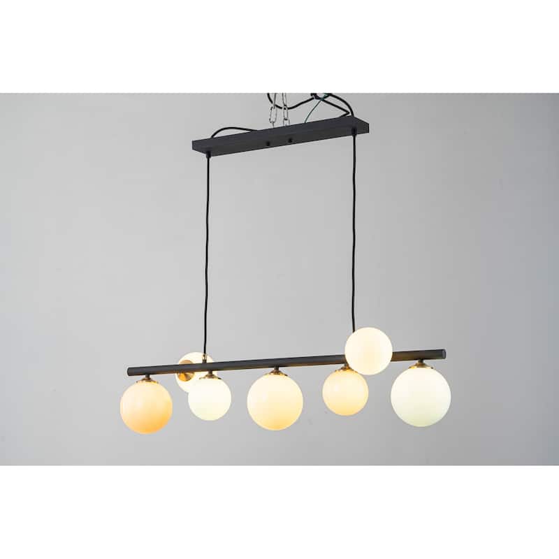 Modern 5-Light Linear Globe Chandelier Kitchen Island Pendant Light - Black