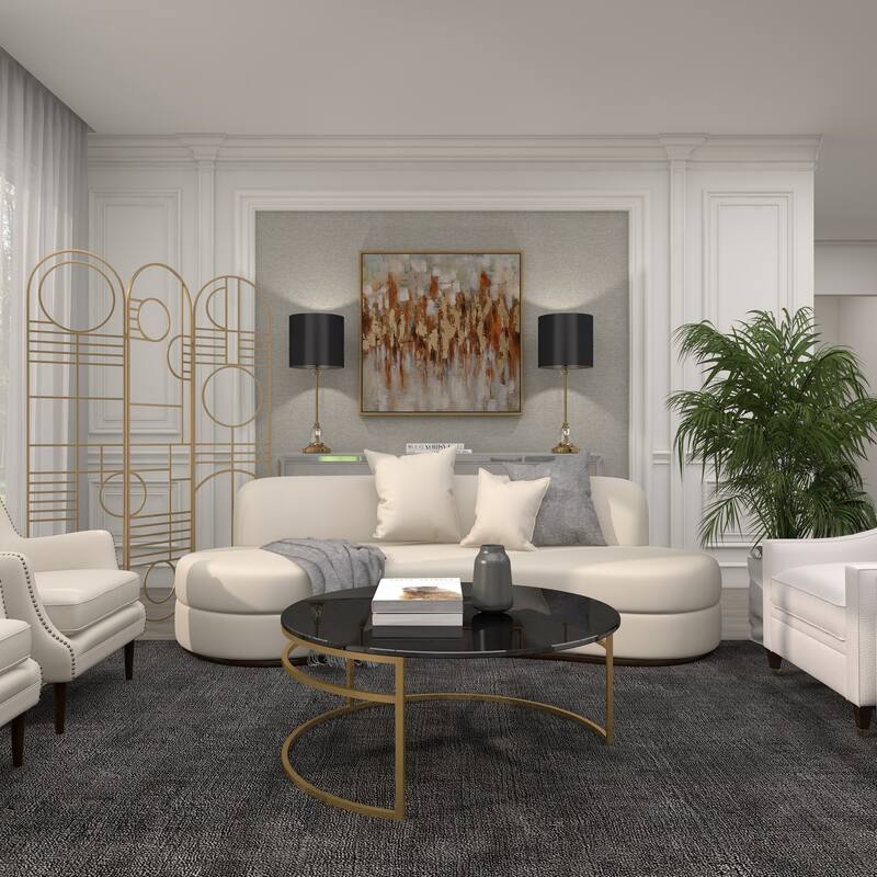 Gold Metal Hinged Foldable Arched Partition 3 Panel Geometric Partition Room Divider Screen