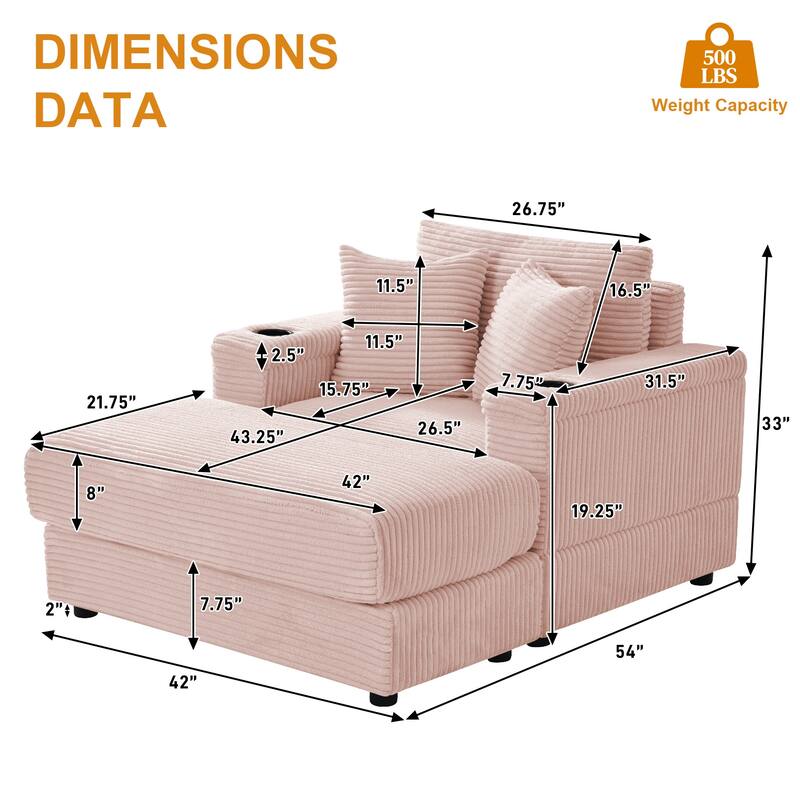 Ouyessir Upholstered Deep Seat Single Sofa with Ottoman for Living Room