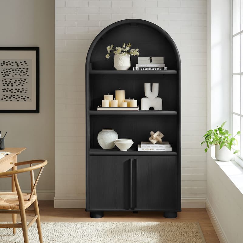 Bellamy Tall Arched Display Cabinet Bookcase - Black Oak