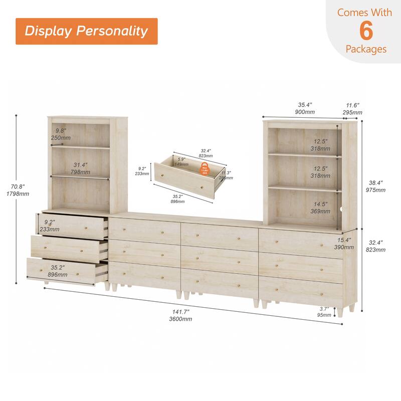 WAMPAT Modern Entertainment Center with Bookshelves for 75" TVs