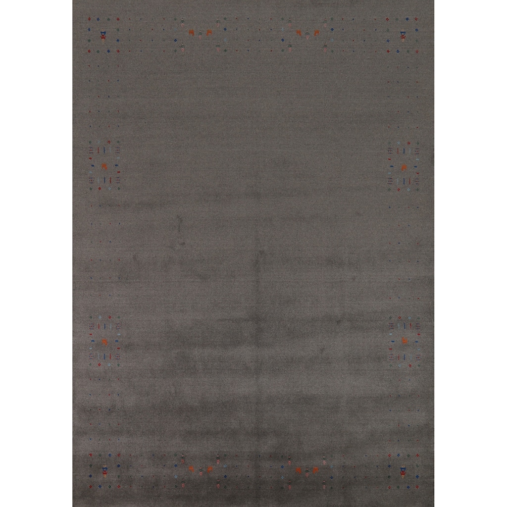 Hand Knotted Oriental 100% Wool Carpet Tribal Tribal Greys & Charcoal Gabbeh Area Rug - 10' 1'' X 8' 1''