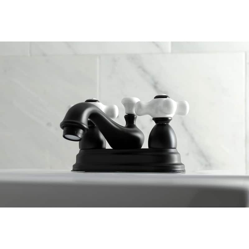 Kingston Brass Restoration Two-Handle 3-Hole Deck Mount 4 in. Centerset Bathroom Faucet - Matte Black