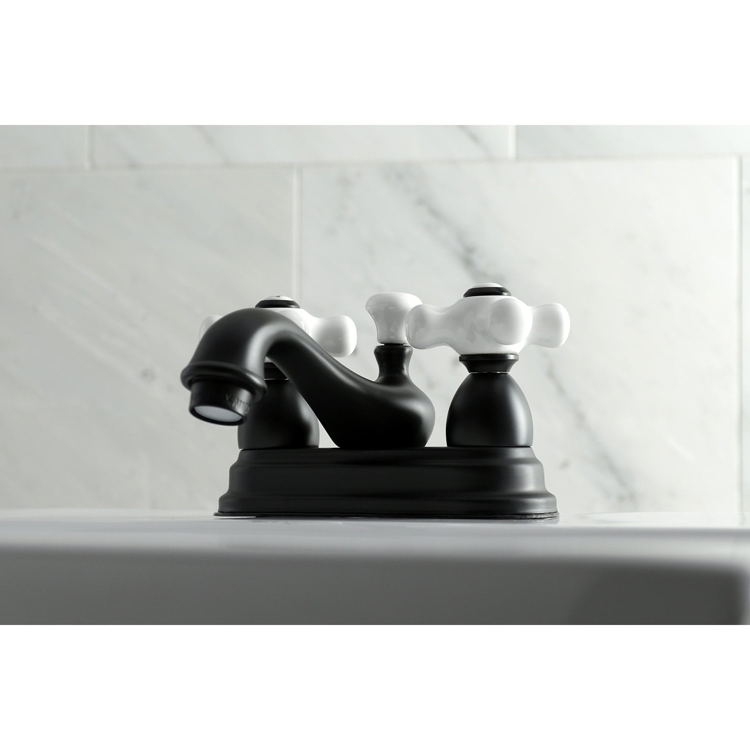 Kingston Brass Restoration Two-Handle 3-Hole Deck Mount 4 in. Centerset Bathroom Faucet