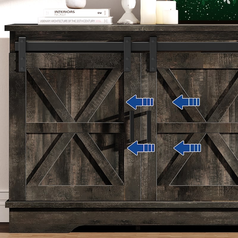 Moasis Farmhouse TV Stand with Barn Door Media Console Entertainment Center with Storage Cabinets
