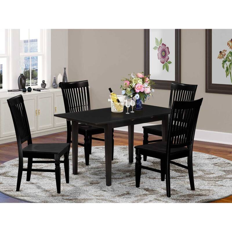 5-Piece Black Finish Solid Wood Top - Rectangular Dining Room Set - Seats 4