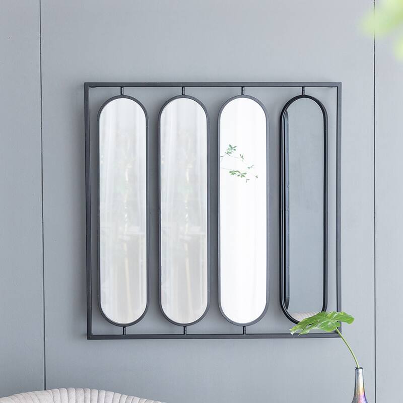 36" x 36" Large Four Oval Wall Mirror with Black Square Frame