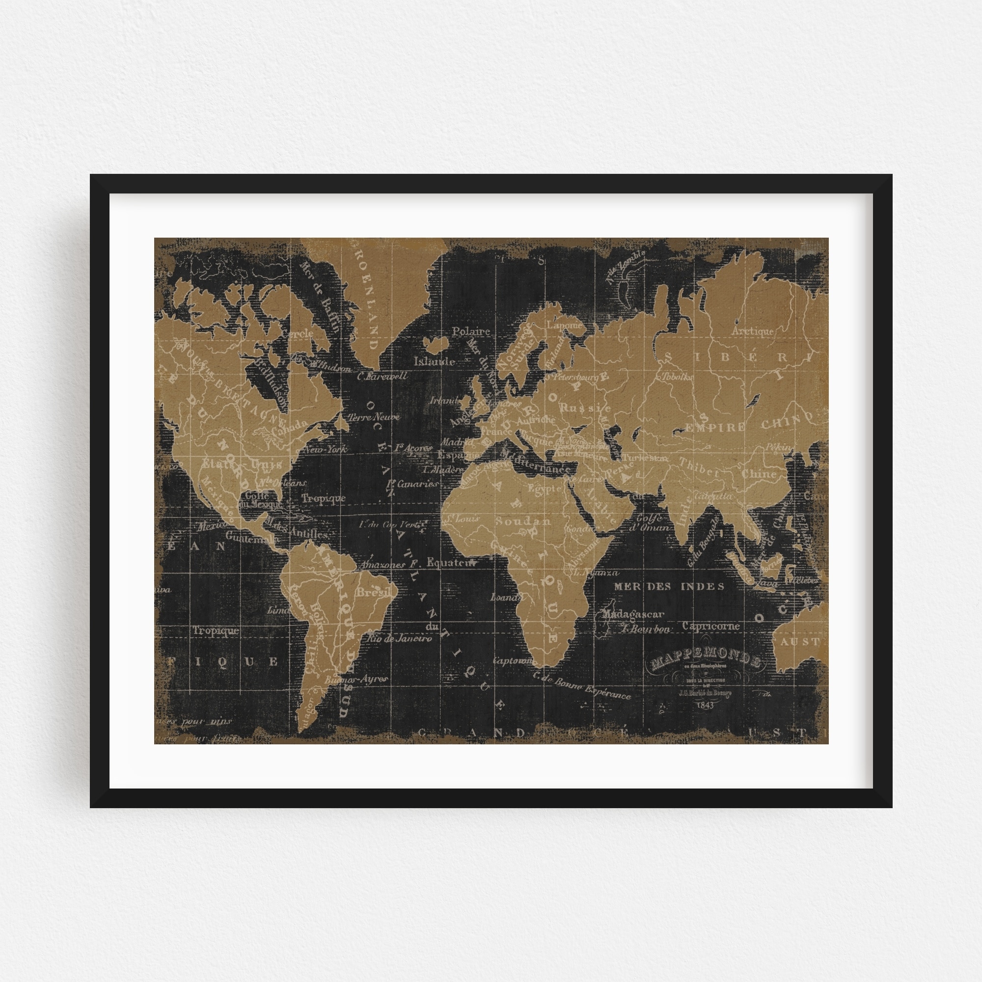 Mappemonde Borderless Black Gold Maps Globe Travel Art Print/Poster