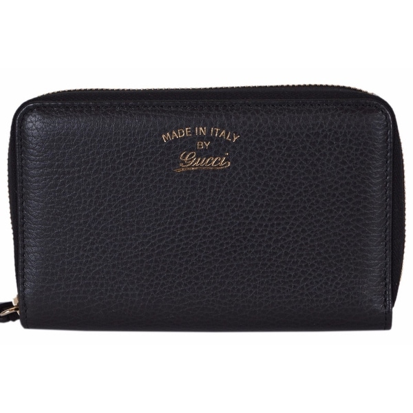 Gucci Women's 354497 Black Leather Trademark Logo Swing Zip Around Wallet