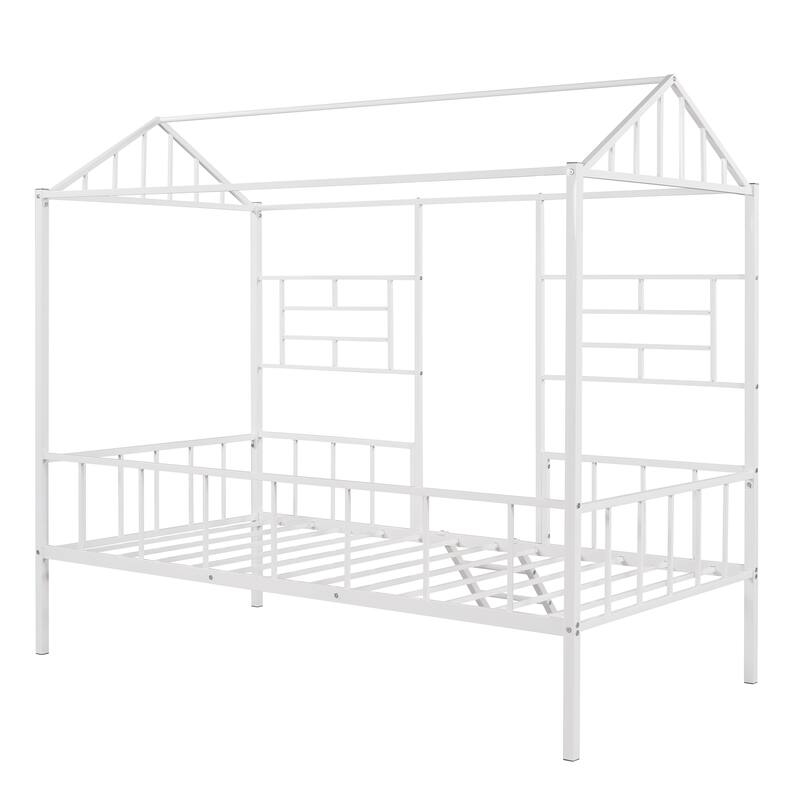 Creative Metal House Bed for Kids with Slats and Large Storage Area