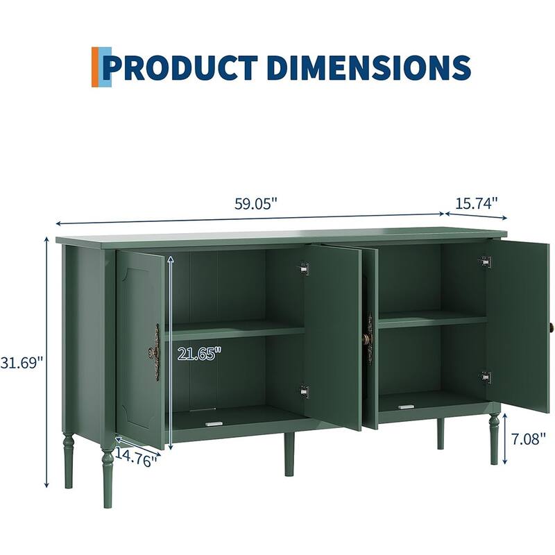 59" Sideboard Buffet Cabinet with Storage, Modern Credenza with 4 Doors and Adjustable Shelves