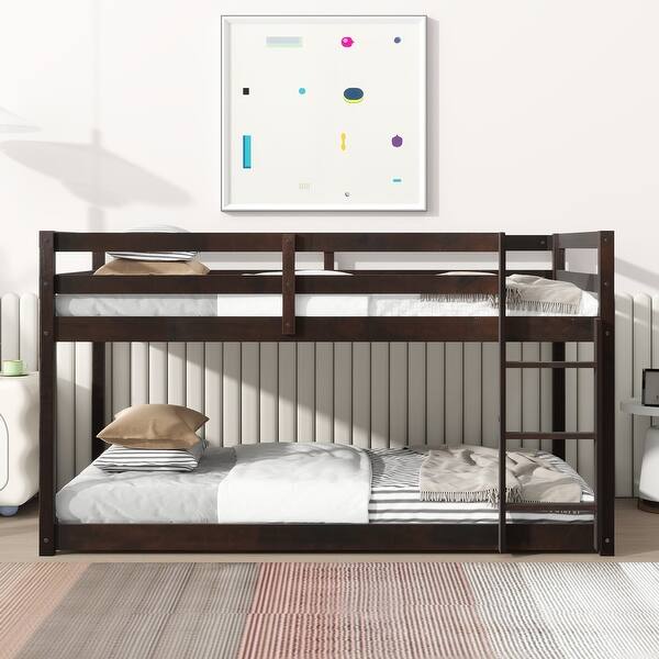 slide 2 of 10, Twin over Twin Loft Bed with Ladder ,Upper and Bottom Bed Platforms crafted with Strengthened Slats Espresso