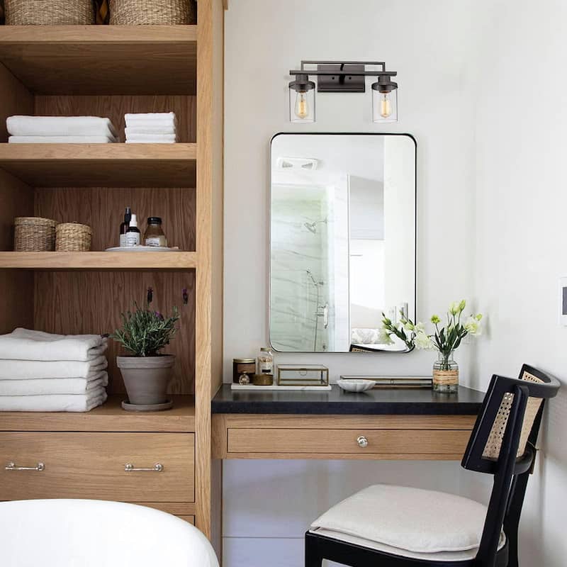 Farmhouse 2-Light Bathroom Vanity Light, Clear Glass
