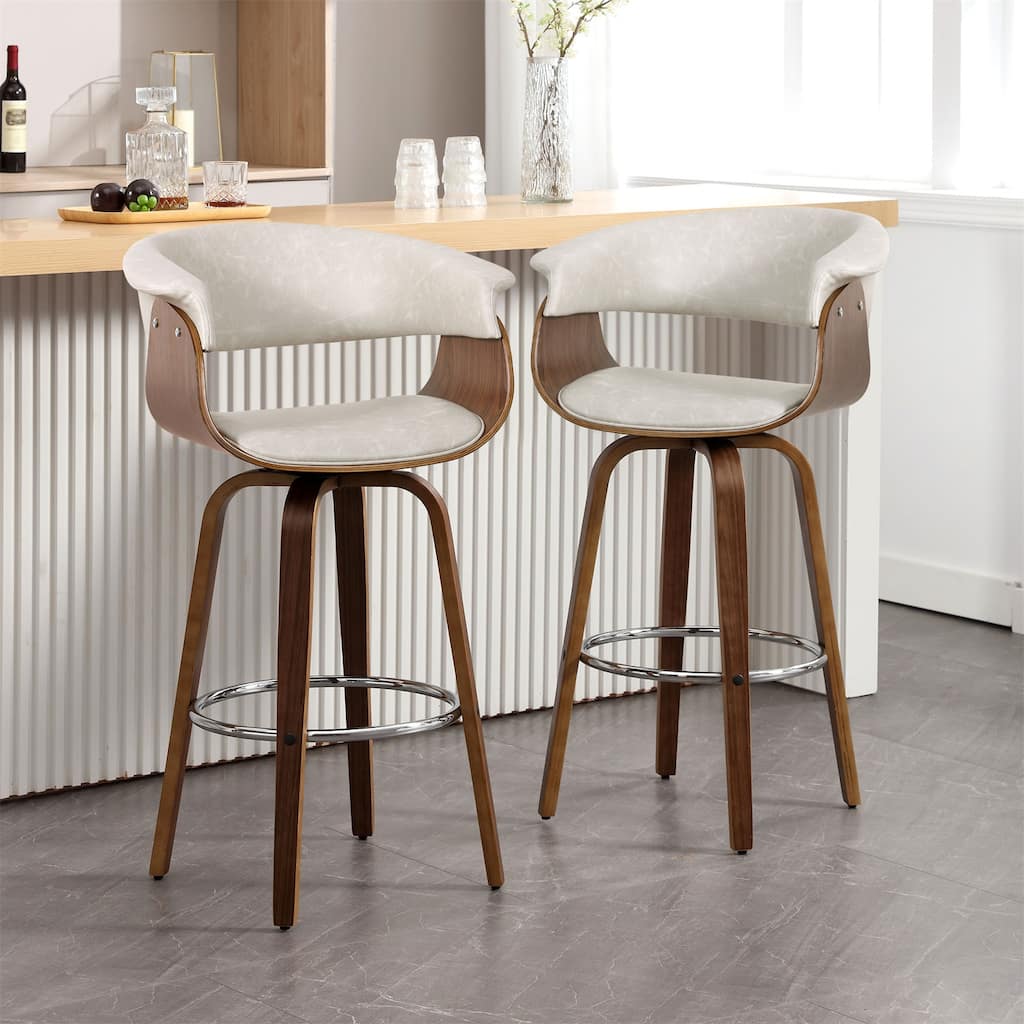 26"/29" Faux Leather Swivel Bar Stools, Wood Counter Stool