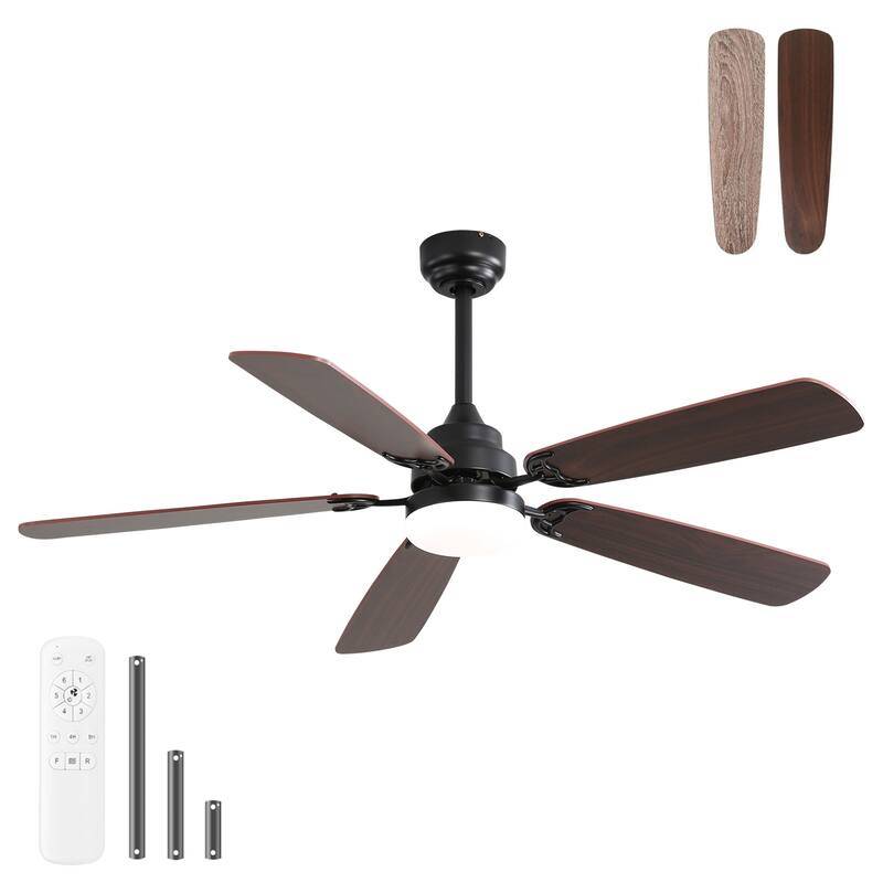 Two-Color Blade Ceiling Fan with Dimmable LED Light & Remote Control, 52 Inch Low Profile Reversible Ceiling Fan, 6 Speeds