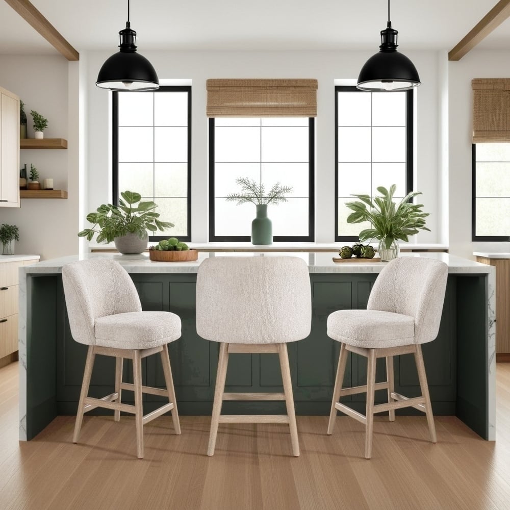 Sadie Modern Swivel Bar Stool, Upholstered Counter Height Chair with Solid Wood Frame