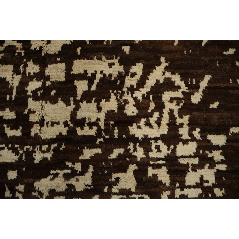 Hand Knotted Oriental 100% Wool Carpet Tribal Abstract Brown Moroccan Area Rug - 8' 7'' X 6' 0''