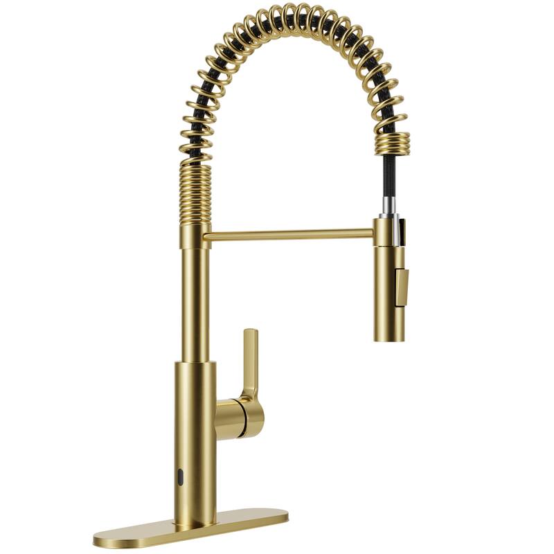 Ola Hands Free Touchless 1-Handle Pull-Down Sprayer Kitchen Faucet with Motion Sense and Fan Sprayer in Brushed Gold - Brushed Gold