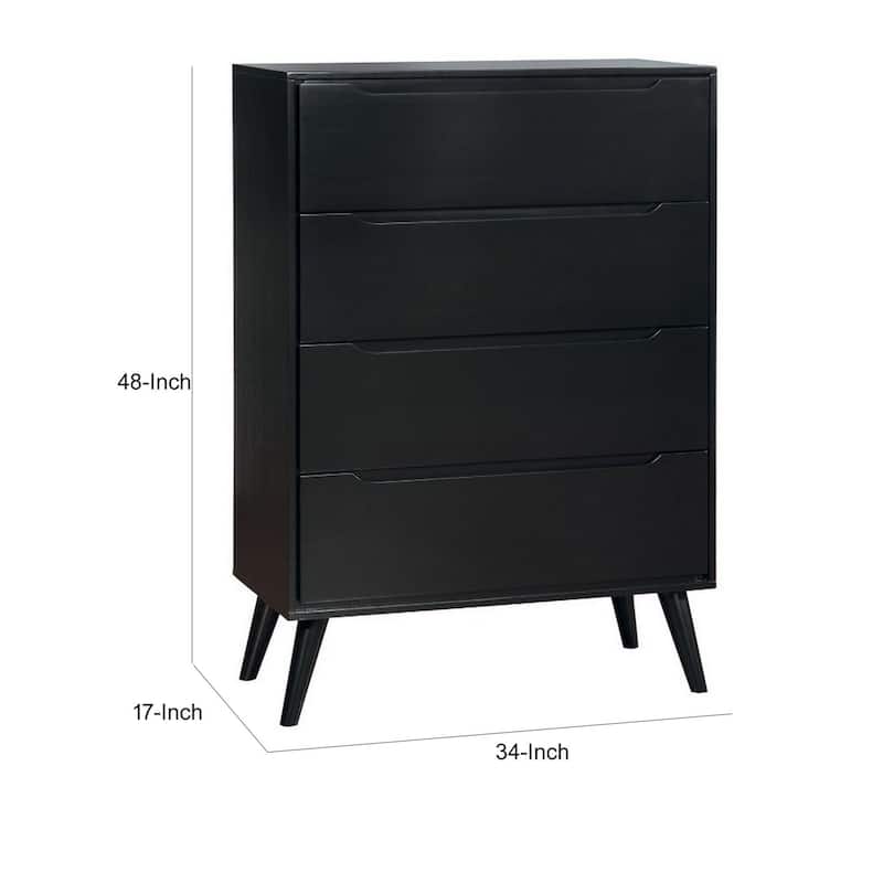 4- Drawer Wooden Chest With Round Tapered Legs, Black