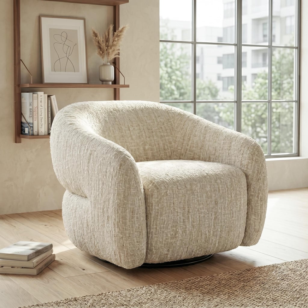 Furniture of America Kado Modern Upholstered Swivel Accent Chair with Curved Back and Arm