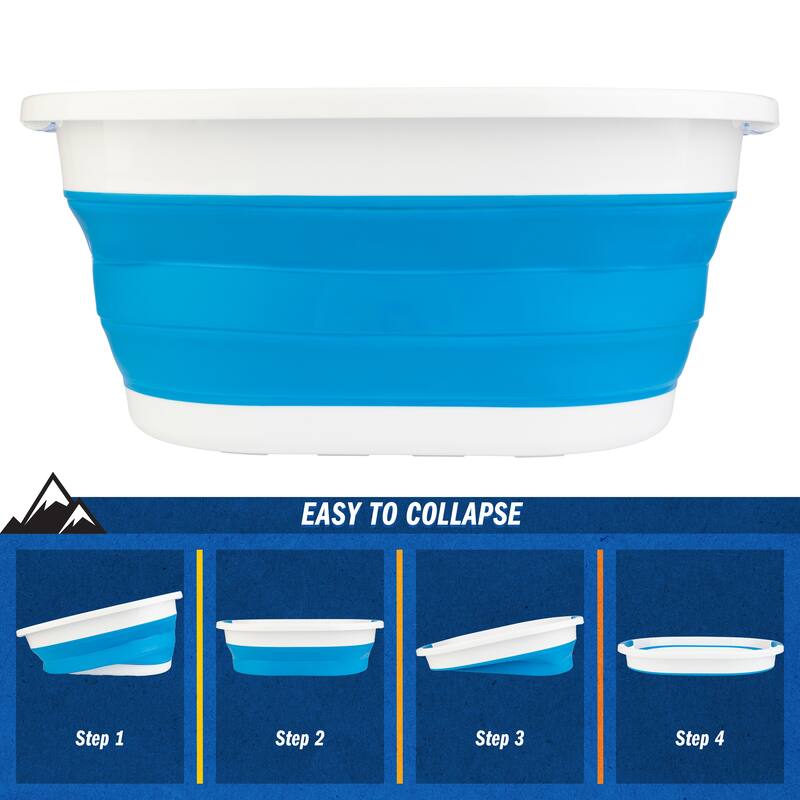 Collapsible Laundry Basket - 10.3-Gallon Portable Sink - Multipurpose Plastic Bin - Camping Essentials by Wakeman Outdoors